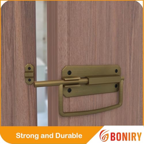 Image of Boniry Door Latch Lock, Kadi /Kundis with Grab Handles - Solid Metal Door Stopper for Bathroom, Home, Office - Easy Install, Smooth Sliding, Heavy Duty Latch (4, Brass)