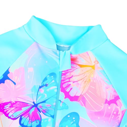 Image of TFJH E Girls Long Sleeve One Piece Swimsuit UPF 50+ Front Zipper Rash Guard Stirrup for Beach