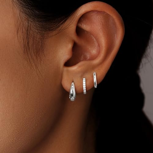 Poxtex Small Sterling Silver Huggie Hoop Earrings Set for Women, Hypoallergenic Trendy Hoops Stacks for Multiple Piercings, Dainty Cute Mini Lightweight Cartilage Helix Jewelry Gift Sensitive Ears by Poxtex - Used condition - Image 9