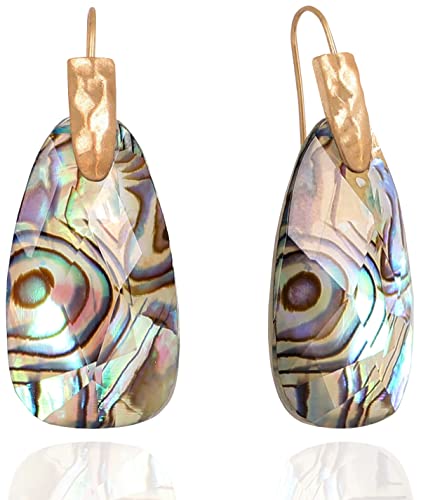 OZEL JEWELRY & GIFT - Teardrop Earrings for Women – 14k Gold Plated – Made in KOREA - Made of Resin with MOP - Abalone/Blue/Red/White/Purple/Emerald Green/Light Orange Color