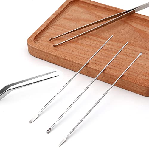 5Pcs Ear Wax Remover Kits Stainless Steel Ear Curette Cleaner Ear Pick Earwax Removal Spoon Tweezer Professional Ear Cleaning Tools, Silver