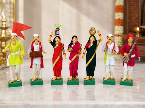 Image of Handmade Terracotta Pandharpur Warkari Set of 7| Traditional 8 Inch Clay Figurines for Mandir Decor, Golu Display and Gifting