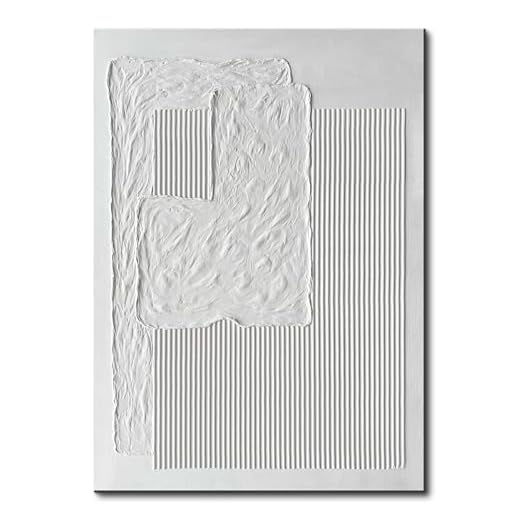 Eonzeun White Abstract Wall Art - Contemporary Hand-Painted Textured Oil Painting On Canvas 28x40 inch,Minimalist 3D Texture Art Painting for Wall Decor