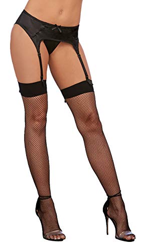 Dreamgirl Women s Fishnet Thigh High Seam Stockings with Bow Detail on Back, Black, One Size
