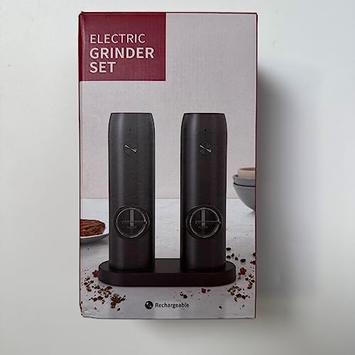 Virklyee USB Ładowanie Elektryczny Zestaw Młynków do Soli i Pieprzu 2 Sztuki ABS Młynek do Przypraw Regulowana Grubość za Pomocą światła LED z Wielofunkcyjną Łyżką,Podstawa do Kabel