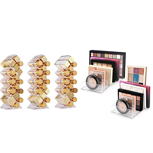 3 Pack Lolalet 48 Spaces Acrylic Lipstick Holder Organizer Bundle with [2 Pack] BPA-Free Plastic Eyeshadow Palette Makeup Organizer