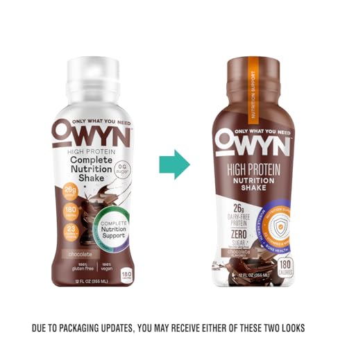 Image of OWYN Only What You Need High Protein Shake, Chocolate Flavored, 26g Protein, 0g Sugar, 3g Fiber, Dairy Free, Plant Based Protein Drink, 12 Count