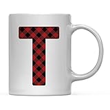 Andaz Press Hot Chocolate Coffee Mug Gift, Buffalo Lumberjack Red Plaid Monogram Initial Letter T,...