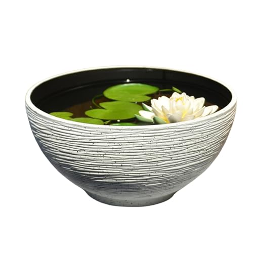 金魚鉢 睡蓮鉢 大型 屋外飼育 メダカ 鉢 プラスチック製の模造石 睡蓮鉢 軽量 れにくい 頑丈 メダカ鉢 水生植物に 飾り 池 水草 金魚鉢 プラスチック 大型植木鉢 プラスチック 屋外 植物 ビオトープ 容器 (白,L)