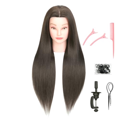LOHXINHAIR 30 Inch Long Brown Hair Mannequin Head 80% Human