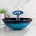 MEKKHALA Bathroom Tempered Glass Vessel Sink Black & Blue Round Wash Basin Bowl Waterfall Mixer Chrome Brass Faucets Pop-up Drain Combo With Cold & Hot Water Hoses