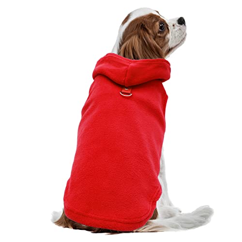 Dog Hoodie Pet Fleece Sweater With Hat Warm Soft Dogs Winter Coat Jacket With Leash Attachment For Small Medium Dogs Red Small #TOP5