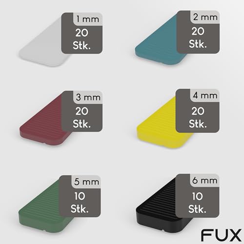 FUX 100 Verglasungsklötze Abstandshalter Kunststoff Unterlegplatten 100x24 mm - Mix Set 1-6 mm - Distanzklötze & Fensterkeile für Montage, Laminat & Terrasse