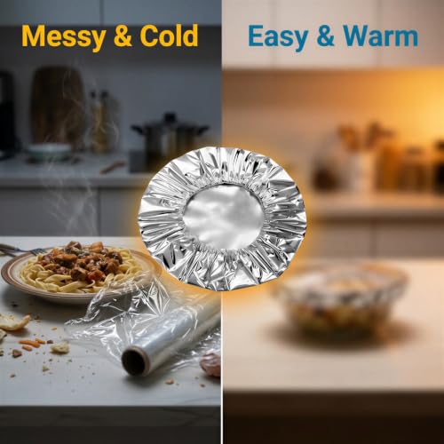 50 Pcs Disposable Aluminum Foil Food Covers, 3X Stretchy Foil Covers for Thermal Insulation, Fresh Keeping Food Cover and Film for Keeping Meals Warm, Leftovers, Fruits and Vegetables - Image 4