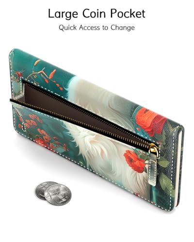 Image of Nipichsha Womens Wallet, RFID Slim Wallets for Women, Thin Ladies Credit Card Holder Purse, Cute Leather Bifold Clutch Billfold with 11 Card Slots & ID Window, Elegant Cat