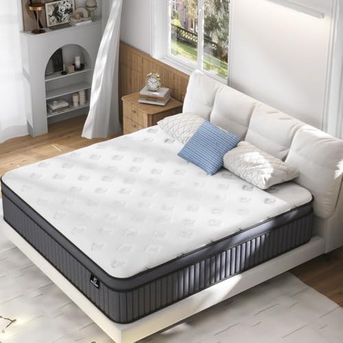 EEN EEN SLEEP 12 Inch Medium Firm California King Size Mattress [Upgraded] Cal King Hybrid Mattresses in A Box with Gel Memory Foam & Pocket Springs Strong Edge Support Pressure Relief CertiPUR-US