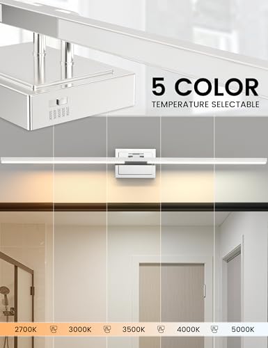 Image of NIORSUN 46.5 Inch Modern Bathroom Light Fixture, 40W 5CCT Dimmable LED Chrome Bathroom Vanity Lights Over Mirror, Vanity Lights for Bathrooms Restroom Mirror