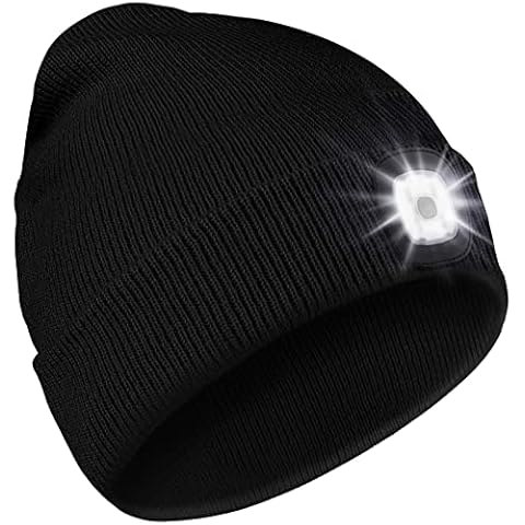 Deilin LED Mütze mit Licht,Beleuchtete Mütze Aufladbar USB für Männer und Frauen,Stirnlampe Winter Beanie LED Mütze mit Licht, Unisex Wärmer Strickmütze mit Licht Geschenke für Männer,Schwarz Cover