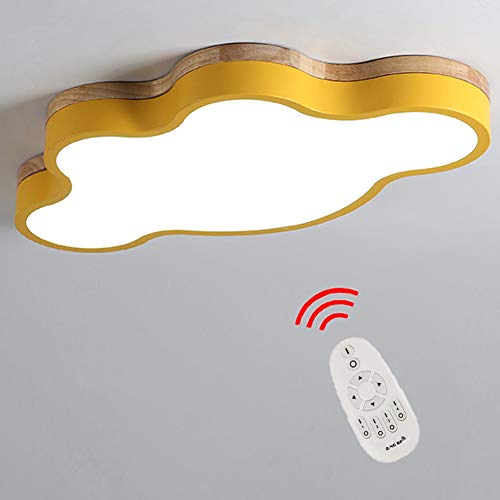 Zozmy Houten led-plafondlamp wolken kinderkamer jongens en meisjes slaapkamer plafondlamp kleuterschool decoratieve verlichting dimbaar met afstandsbediening 3000K-6000K Ø63*7cm 27W 1890lm, geel