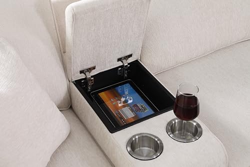 Image of Ball & Cast 127 inch L-Shaped Sectional Couch with Movable Ottoman&6 Throw Pillow,7 Seat Chenille Upholstered Sofa W /2 Cup Holder,USB Port&Hidden Storage Box,DIY Combination,for Livingroom,Apartment,Beige
