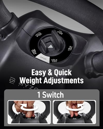 Image of BYZOOM FITNESS Pure Series Adjustable Kettlebell 30 /40 /50LB - 5-IN-1 Weight Change, Patented Quick-Change Machenism, Ergonomic Curved Handle for Home Gym, Strength Training, HIIT, White OR Black