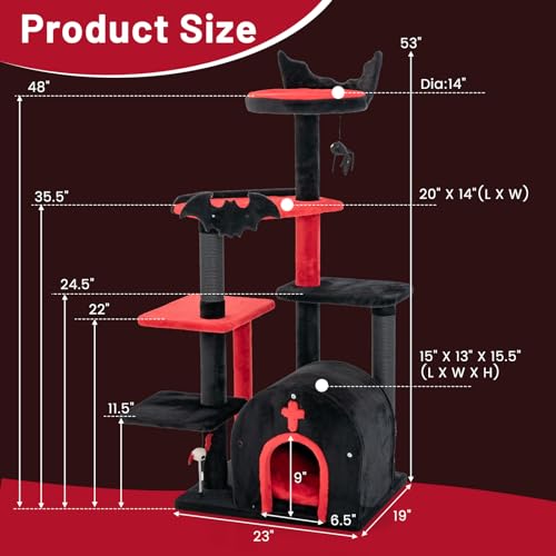 Árbol para gatos gótico Tangkula 53 in negro rojo miniatura 5