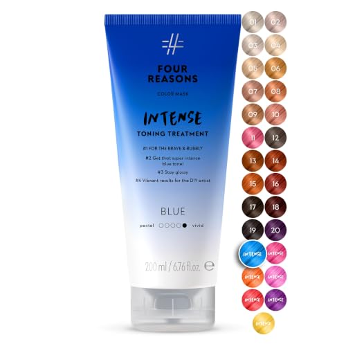 Image of Four Reasons Color Mask INTENSE Blue (27 Colors) - Color Depositing Conditioner - Semi Permanent Blue Hair Dye for Lightened and Colored Hair- 100% Vegan, 6.76 fl oz