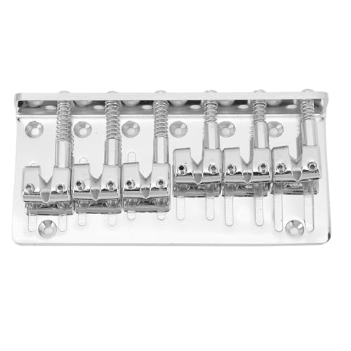 Vintage Bass Bridge, Zinc Alloy 6 String Electric Bass Bridge Replacement with 4 Fully Adjustable Saddles (Silver)