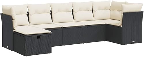 Miniatura 2 de 7 Piece Garden Sofa Set Black PE Rattan with Powder-Coated Steel and Polyester Cushions, Modular Outdoor Seating with Weather-Resistant Storage,