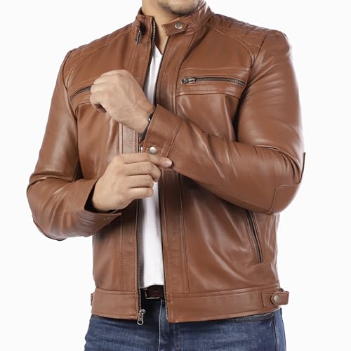 Jild Signature Diamond Style Lambskin Leather Jacket Men - Premium Leather Café Racer Vintage Look Motorcycle Jacket Men2