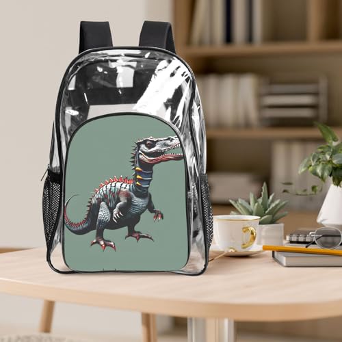 Mochila moderna de utilidad transparente con estampado de dinosaurios 5