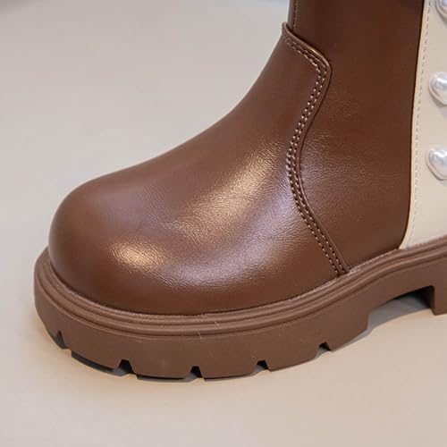 Girls Mid Calf Boots Pearl Butterfly High Top Western Boots Chunky Low Heel Stylish Non-Slip Princess Riding Shoes3