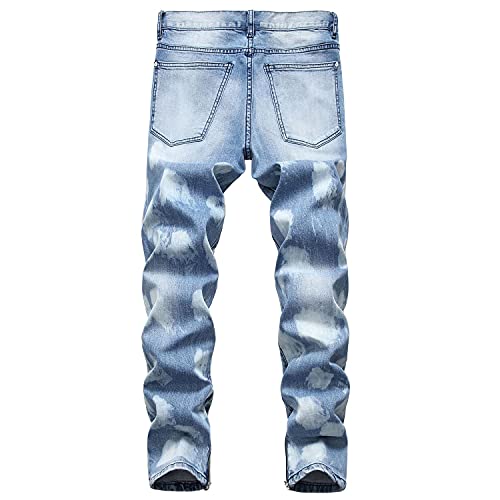 Mens Slim Fit Ripped with Zipper Denim Pants Distressed Holes Biker Jeans Skinny Vintage Stretch Jean Trousers (Blue,30)3