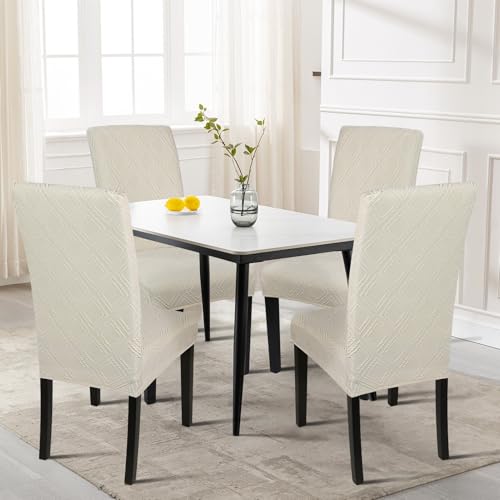 Image of SearchI Water Repellent Dining Room Chair Covers, Set of 4, Jacquard Beige