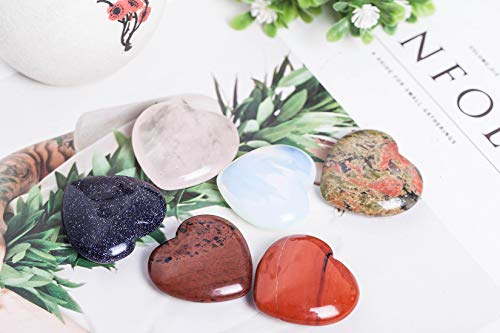 Jic Gem Pack Of 6 Natural Crystal Heart Stones Polished Heart Tumbled Gemstones Love Carved Palm Worry Stone For Healing Reiki Jewelry Making Decoration 1 1/8" #TOP5