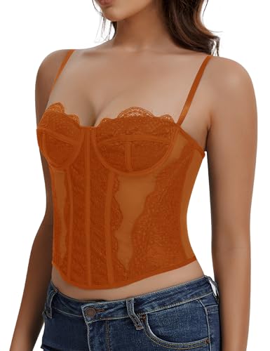 Image of Lace Corset Tops for Women Sexy Going Out Bustier Top Sleeveless Adjustable Straps Crop Tops with Back Hooks