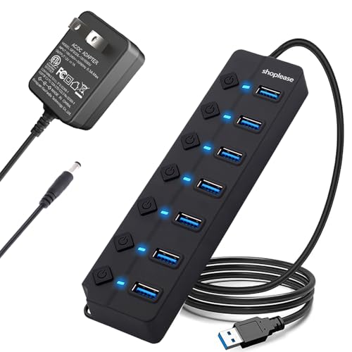 Hub USB 3.0 multiprise 7 ports alimenté répartiteur de données pour PC et Mac