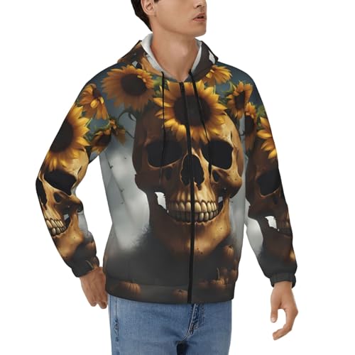 Sweat à capuche homme avec fermeture éclair motif tournesol Halloween décontracté pour automne