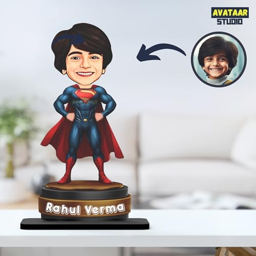 Image of Personalized Gift for Kids, Friends Character Caricature Photo Frame Unique Design Customized Gift for Children, Return Gift Idea (Superman, 7 INCHES)