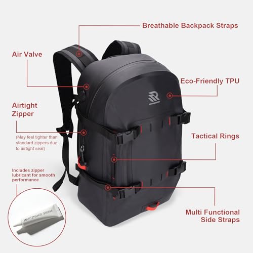Image of IPX7 Waterproof Backpack for Kayaking, Paddle Boarding, Boating, Premium 30L Dry Bag with Resin Zipper, Airtight Rugged Gear Protection Large Capacity for Men, Water Sports, Surfing, Black