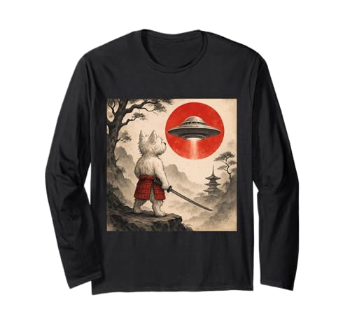 West Highland White Terrier Samurai UFO, cane giapponese Ukiyo-e Maglia a Manica