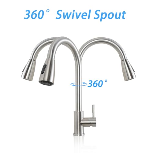 Torneira de cozinha, torneira de pia de cozinha com spray pull-down níquel escovado aço inoxidável m
