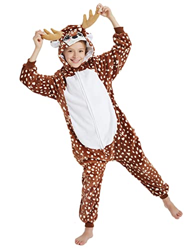 CASABACO Kid Reindeer Onesie Pajamas Deer Halloween Costume Boy Girl Animal Onepiece (A - Dot deer 12-14Years)