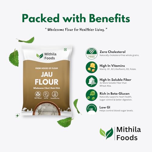 Image of MITHILA FOODS 3 Kg Jau Atta Barley Flour | High Fibre & Protein, 100% Natural Desi Superfood | Stone-Ground for Soft Rotis | No Preservatives | Authentic Flavor from Bihar (Value Pack)
