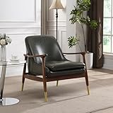 Revêtement en similicuir haut de gamme : L’assise et le dossier sont revêtus d’un similicuir haut de gamme, offrant l’aspect luxueux du cuir véritable et une facilité d’entretien accrue. La texture du similicuir contraste élégamment avec la structure en bois foncé, conférant une allure sophistiquée et intemporelle à toute pièce.