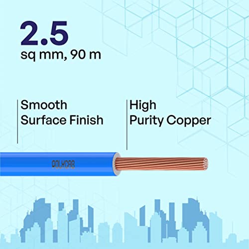 Image of Polycab OPTIMA+ 2.5sqmm 90M coil | Flame Retardant | Lead free | 99.97% high purity copper | Rodent protection | PVC insulated housewire [Blue]