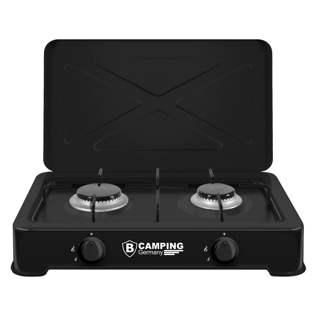 Camplux JK-8620-DE Camping Stove, 2-Flame, Compact Camping Gas Stove with Lid, Portable Gas Stove, Outdoor, 50 mbar, 2400 Watt, LPG Camplux JK-8620-DE Camping Stove, 2-Flame, Compact Camping Gas Stove with Lid, Portable Gas Stove, Outdoor, 50 mbar, 2400 Watt, LPG