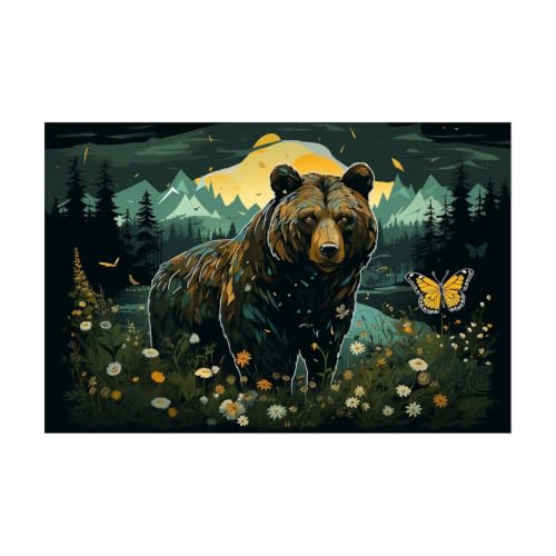 Estampado de oso pardo grande en color marrón, decoración de naturaleza de 40x60cm