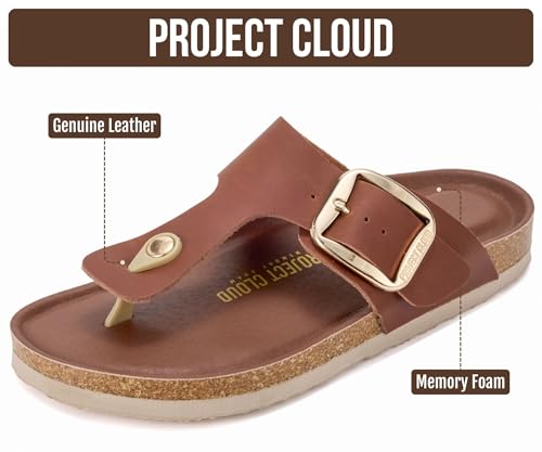 Image of Project Cloud Womens Sandals 100% Genuine Leather Thong Sandals for Women - Memory Foam Insole Women Sandals - Non-Slip Flip Flops for Women - Lightweight Sandals Women Footwear 2026
