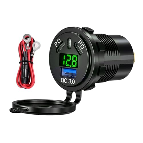 45W USB C Quick Charger 18W USB Charger Socket Waterproof with LED Voltmeter for Car Boats Marine Bus Truck Motorcycle